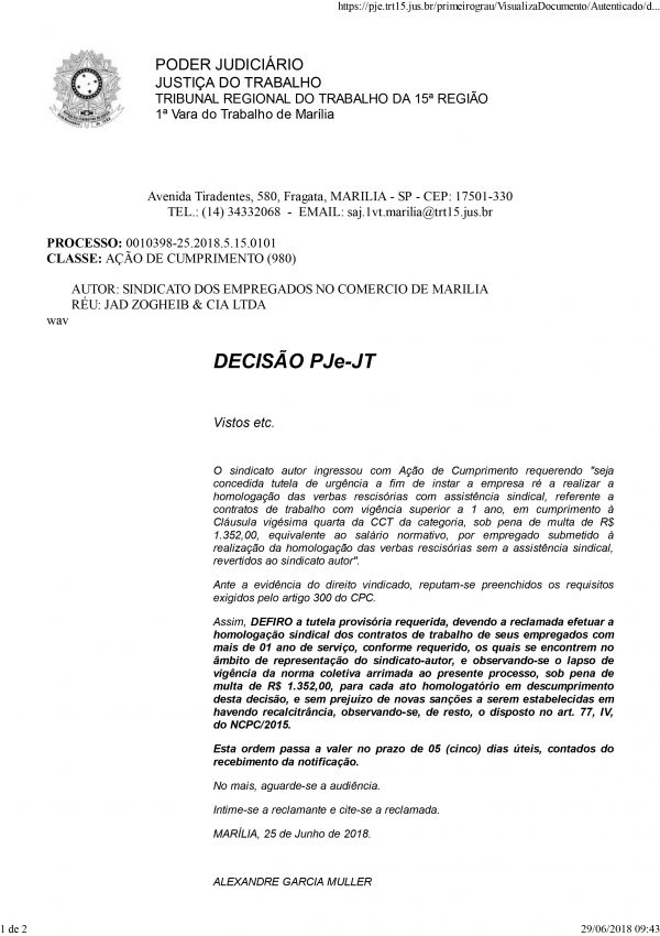 Justiça obriga Supermercado Confiança a realizar rescisões no Sindicato