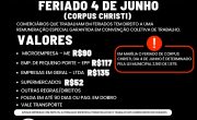 COMERCIÁRIOS DEVEM RECEBER PELO TRABALHO NO FERIADO DE CORPUS CHRISTI, DIA 4